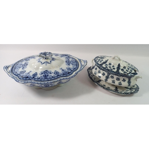 151 - A Wedgwood blue and white tureen and four Edwardian blue and white tureens