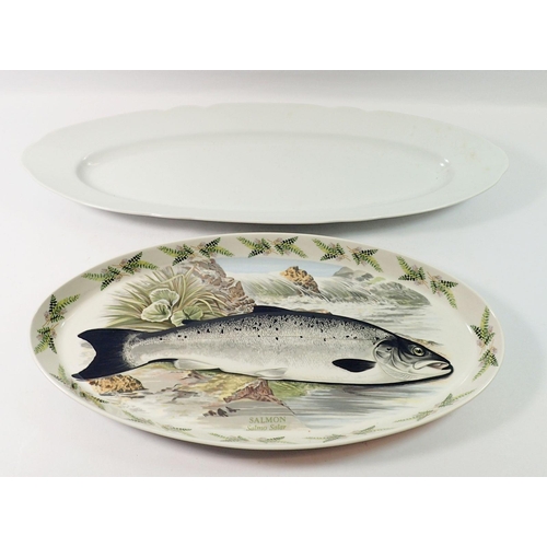 161 - A salmon dish by Portmeirion, 49cm and a white one