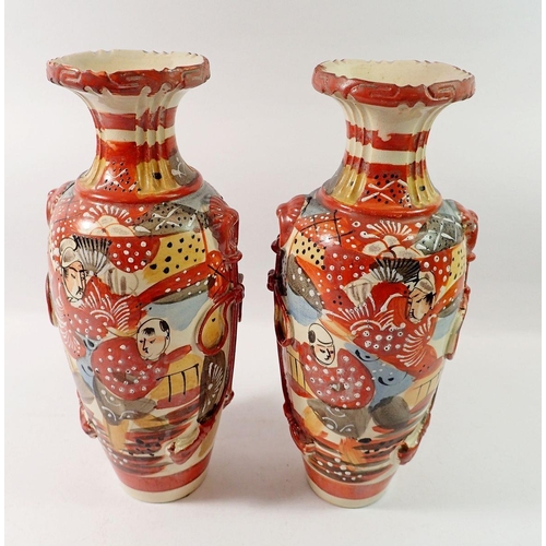 168 - A pair of Japanese late satsuma vases, 32cm