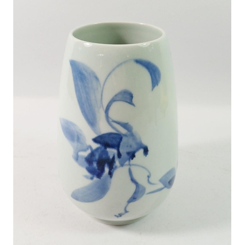 171 - A Chinese 20th century 'Blue Shanghai White' floral painted vase, 18.5cm high, signed to base