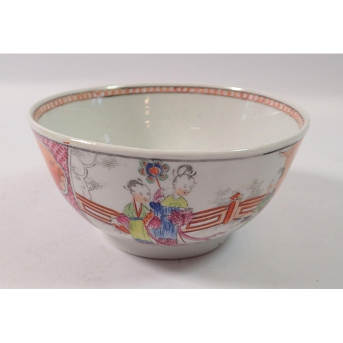 187 - A New Hall Chinoiserie bowl painted figures in interior scene marked 621 A circa 1800, 12cm diameter