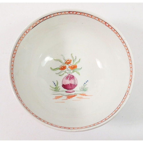 187 - A New Hall Chinoiserie bowl painted figures in interior scene marked 621 A circa 1800, 12cm diameter