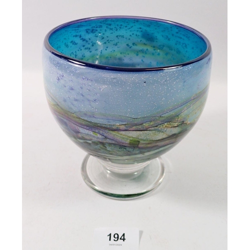 194 - Jonathan Harris (Ironbridge) Studio glass bowl 'Horizon' in sunrise blue, 14cm diameter, 15cm tall