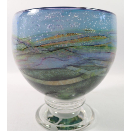 194 - Jonathan Harris (Ironbridge) Studio glass bowl 'Horizon' in sunrise blue, 14cm diameter, 15cm tall