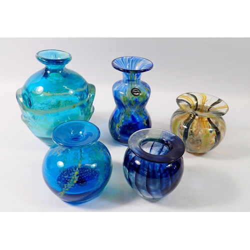 195 - Five various glass vases including Pheonician, tallest 15cm