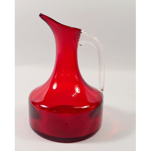 196 - A Whitefriars red glass jug, 16cm tall