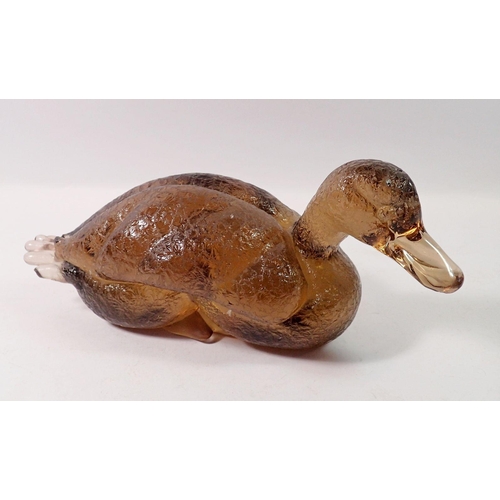 199 - A brown crackle glass duck, 26cm