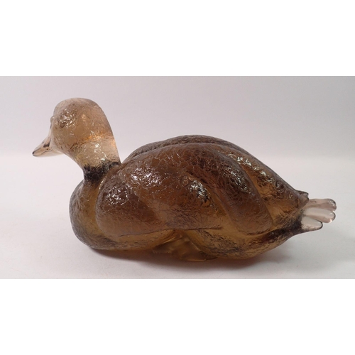 199 - A brown crackle glass duck, 26cm