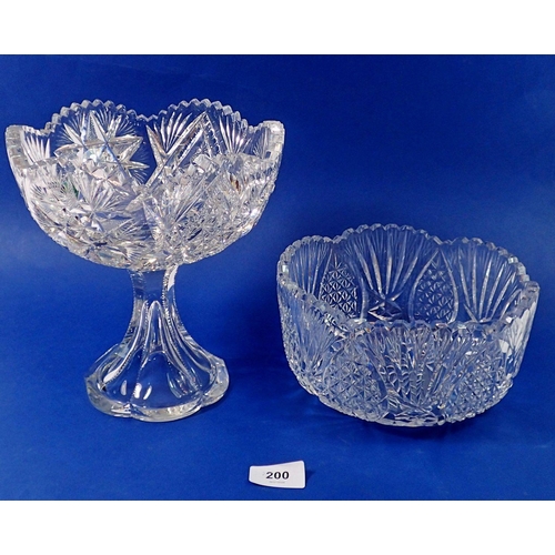 200 - A heavy cut glass pedestal fruit bowl and a cut glass bowl, 20.5cm