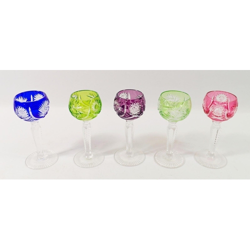 209 - A set of five harlequin cut liquor glasses