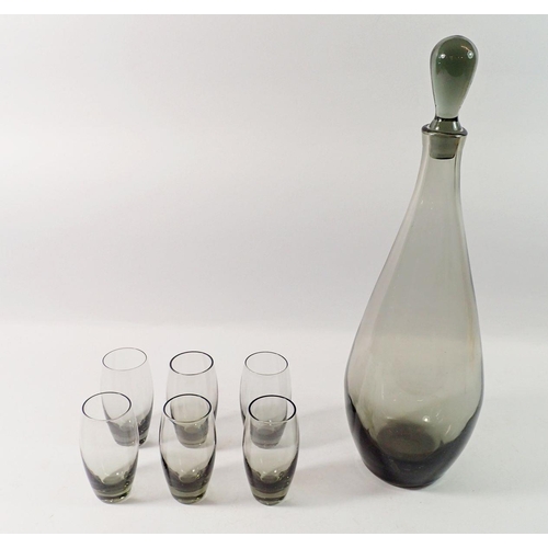 210 - A Swedish smoked glass wine decanter and six glasses