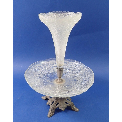 215 - A 19th century pewter and moulded glass epergne centre piece, 30cm