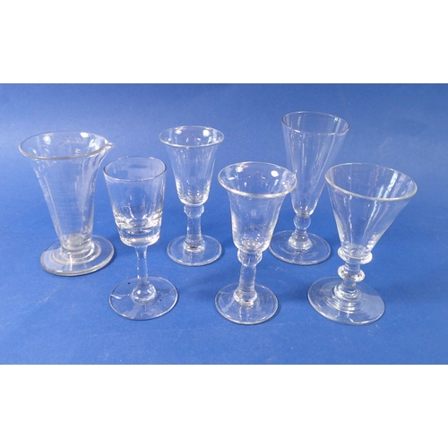 217 - A group of five antique drinking glasses plus a medicine measure