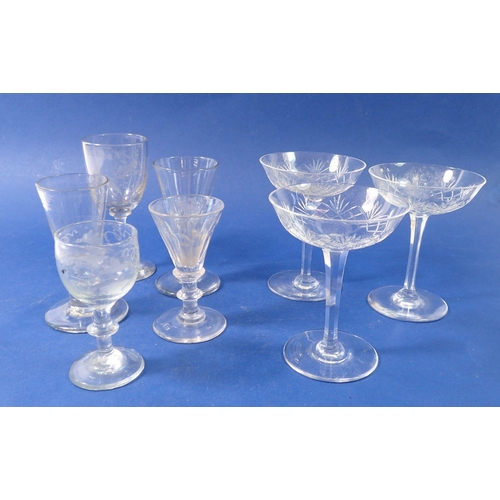 220 - A group of antique glass and three cocktail glasses