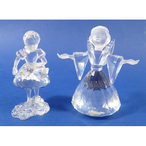 234 - A Swarovski glass girl with basket, 8cm and winged angel, 9cm - boxed