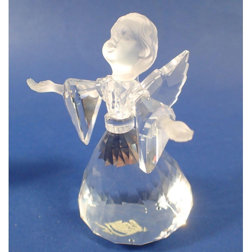 234 - A Swarovski glass girl with basket, 8cm and winged angel, 9cm - boxed