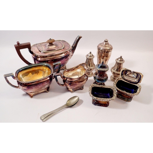 258 - A box of silver plate including tea set, cruets etc.