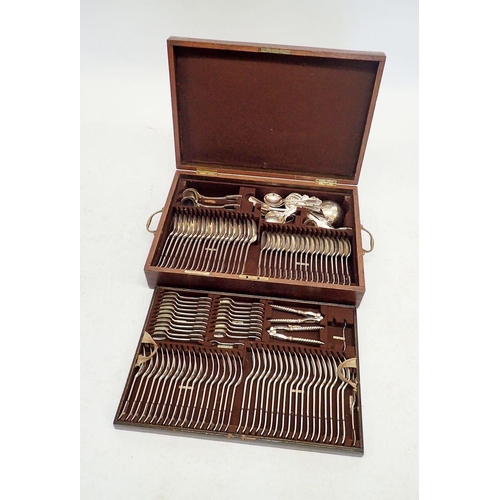 263 - A Mappin & Webb silver plated twelve place setting cutlery set in oak case