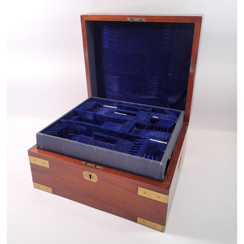 265 - A 19th century brass bound mahogany box in storm proof jacket, now fitted for cutlery 38cm x 30cm