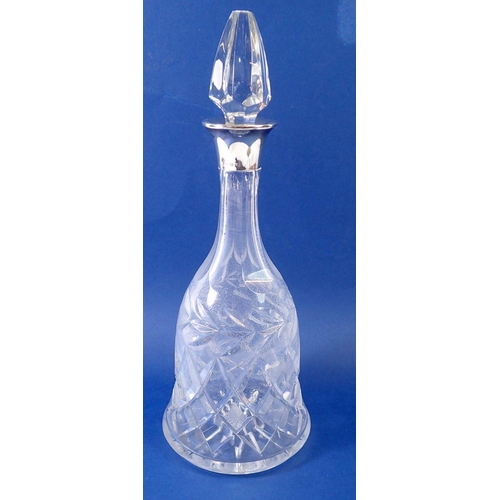 271 - A cut glass claret decanter with silver collar