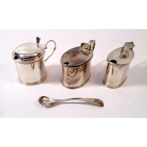 280 - Three silver mustard pots, Liverpool 1886, Birmingham 1919 & 1911 including liners and one Georgian ... 