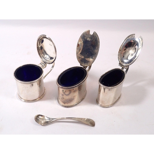 280 - Three silver mustard pots, Liverpool 1886, Birmingham 1919 & 1911 including liners and one Georgian ... 