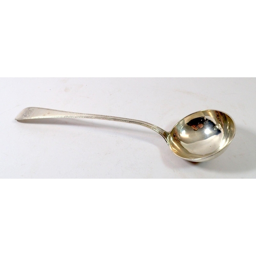 283 - An 18th century provincial silver ladle, 173g, 33.5cm long