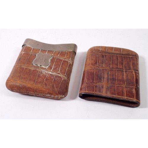 287 - A crocodile skin and silver mounted cigarette case, London 1893 by Frederik & Louis Marks, 9 x 8cm