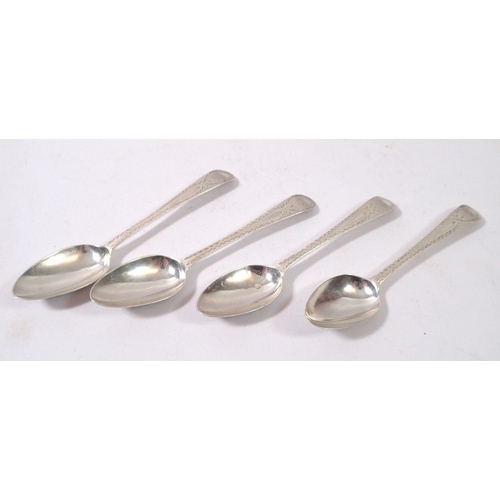 290 - A set of four Georgian bright cut silver teaspoons, London 1788 by Hester Bateman, 44g