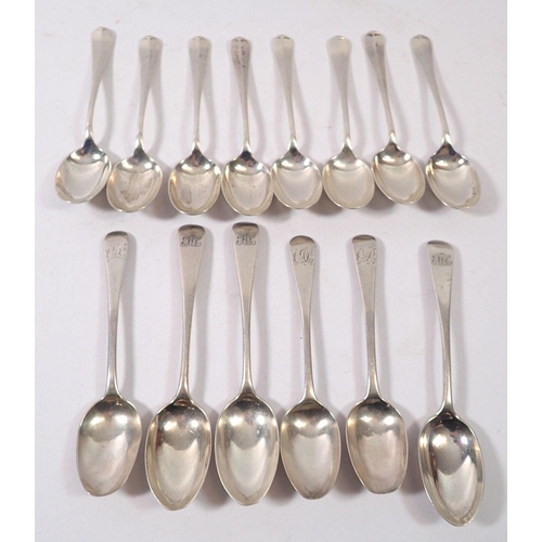 296 - A set of six silver teaspoons, Sheffield 1929 and eight various silver teaspoons, 285g