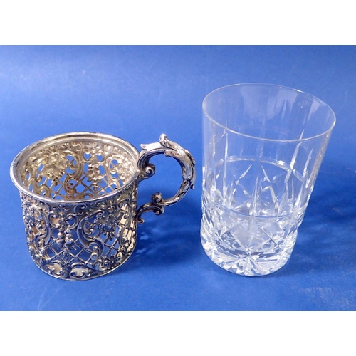 310 - A set of six German 800 standard large silver tumbler holders with pierced trellis and swags of frui... 