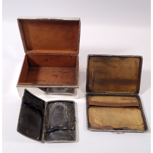 321 - A silver clad cigarette box and two silver cigarette cases, cases 258g