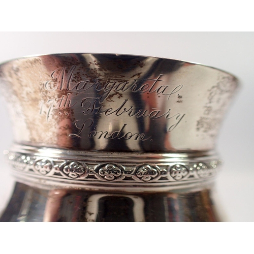 327 - A Mappin & Webb silver christening mug engraved 'Margareta 7th Feb London' to rim, 252g, Birmingham ... 