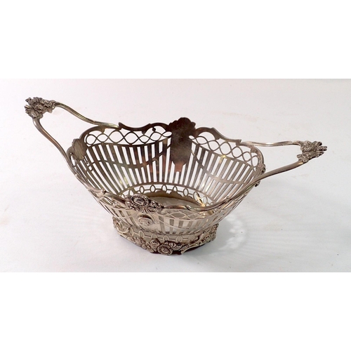 329 - A Dutch late 19th century silver pierced basket with cast floral decoration, 208g, 21.5cm