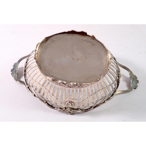 329 - A Dutch late 19th century silver pierced basket with cast floral decoration, 208g, 21.5cm