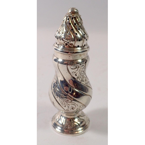 334 - A continental 830 silver spiral embossed pepper pot, 39g, 10cm