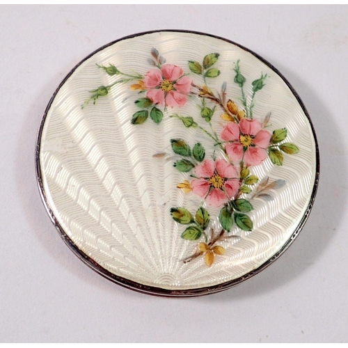 337 - A silver and enamel compact with rose decoration, Birmingham 1936 by Henry Clifford Davis