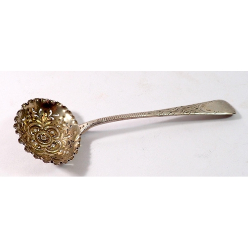 340 - A silver sifter spoon with pierced and engraved decoration, London 1808 by Thomas Freeth, 51g