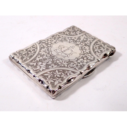 346 - A Victorian silver card case with all over engraved decoration, Birmingham 1899 by CC, 76g