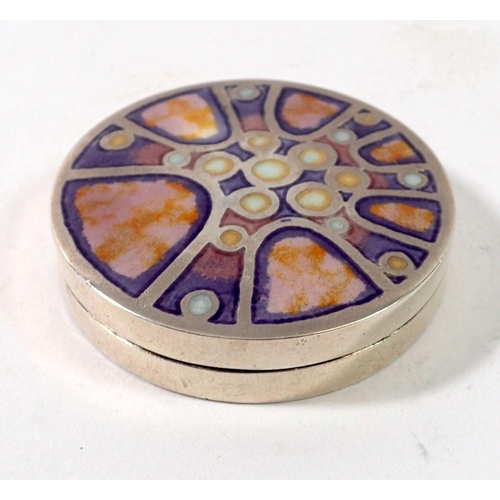 347 - A silver and enamel circular box by Norman Grant, 4.5cm diameter, Edinburgh 1971