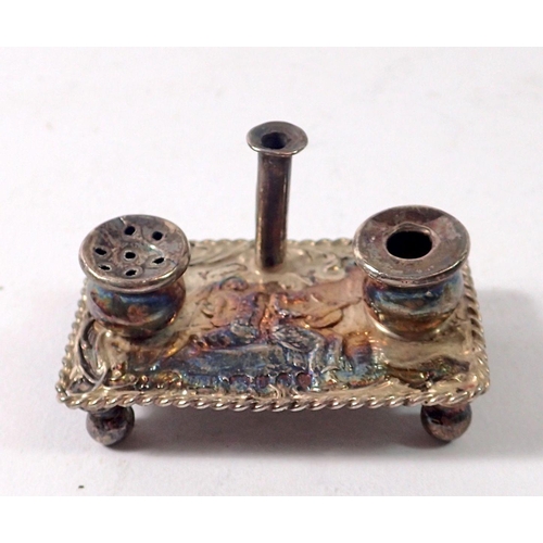 353 - A Victorian miniature silver dolls house inkstand, London 1895, 4cm wide imported by David Bridge