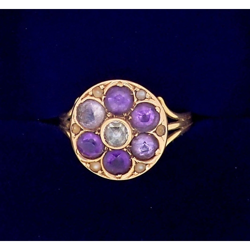 370 - A Victorian 18 carat gold amethyst and diamond cluster ring, size I