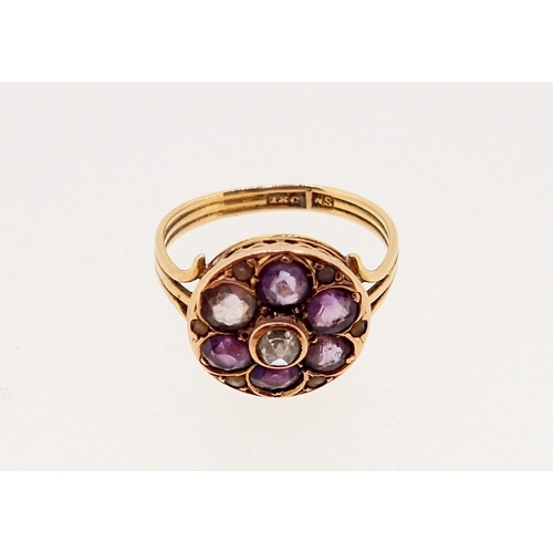 370 - A Victorian 18 carat gold amethyst and diamond cluster ring, size I