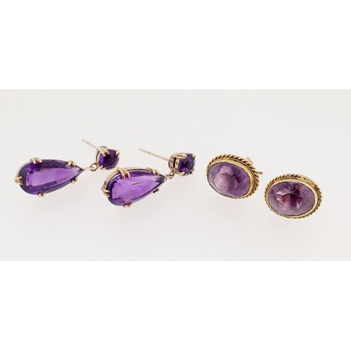 419 - Two pairs of 9 carat gold amethyst earrings