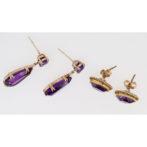 419 - Two pairs of 9 carat gold amethyst earrings