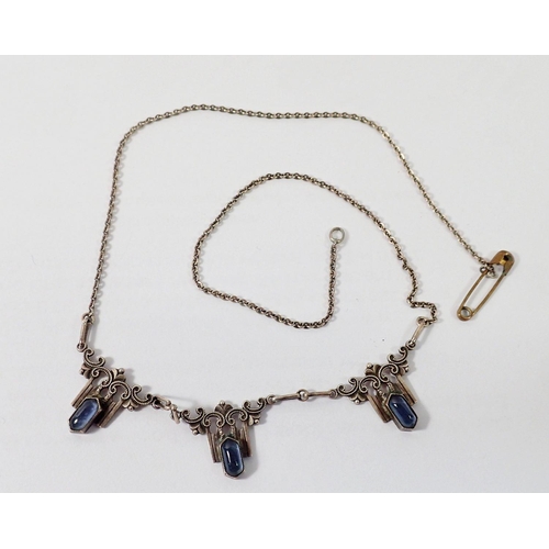 456 - A 1920's Art Deco necklace set grey stones, 40cm long