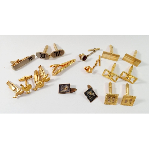 470 - A pair of Omega gold plated cufflinks and tie pin plus various other cufflinks and tie pins