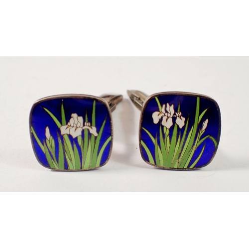 471 - A box of silver cufflinks including a pair of Sinto enamel Iris cufflinks