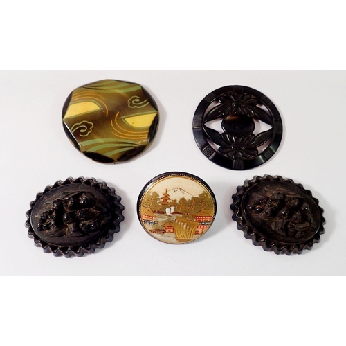 487 - Two Victorian jet brooches, Satsuma brooch, a/f etc.