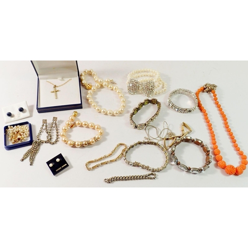 498 - A box of costume jewellery including diamante